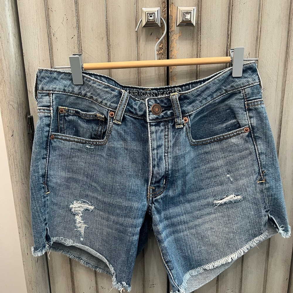 American Eagle Outfitters Blue Distressed Jean Shorts
